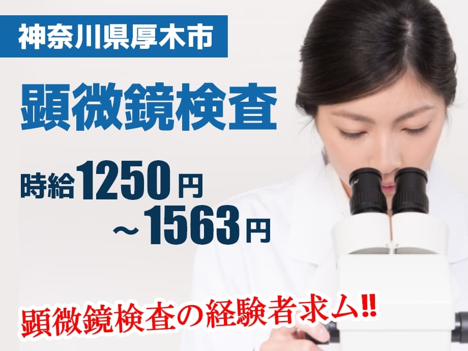 神奈川県厚木市、顕微鏡検査業務経験ある方歓迎♪時給1250円以上！