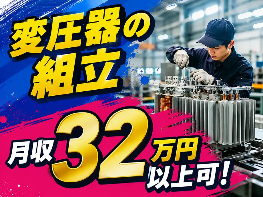 未経験OKの高時給&土日祝休み★高月収32万以上可！配電用変圧器の製造