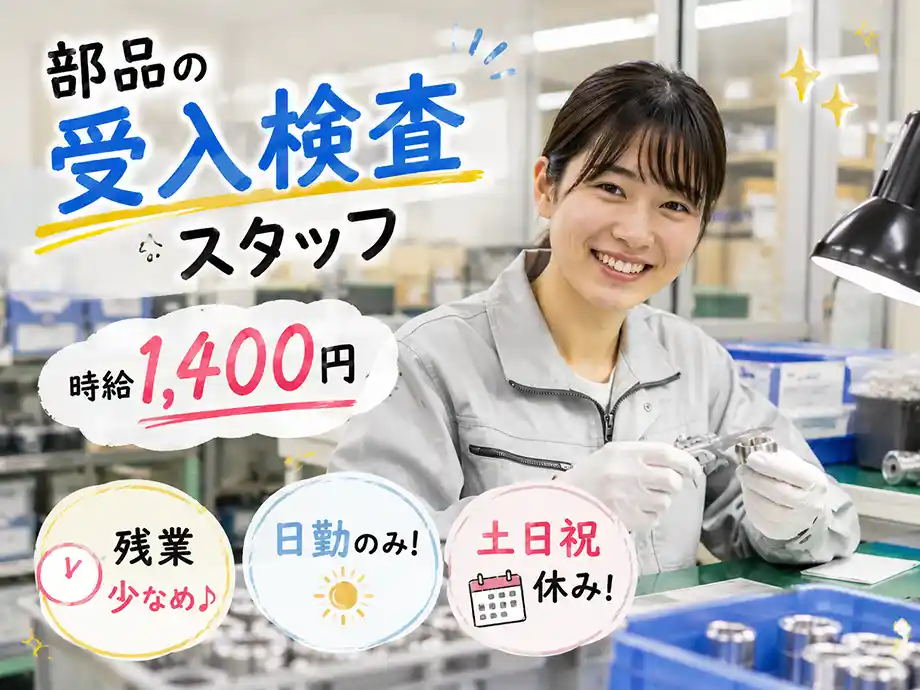 未経験歓迎 部品の寸法・外観検査 時給1,400円 土日祝休み