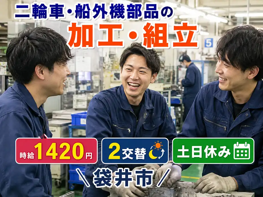 二輪車・船外機部品の加工・組立スタッフ 時給1,420円/袋井市